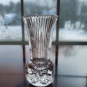 Vintage Clear Ribbed Glass Bud Vase | MCM Trumpet Vase | Optic Bullseye Base